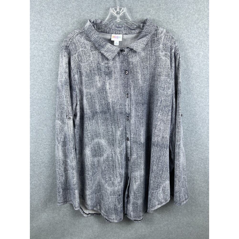 Lularoe Shirt Womens XL Gray Snakeskin Print Long Sleeve Button Up Career Casual